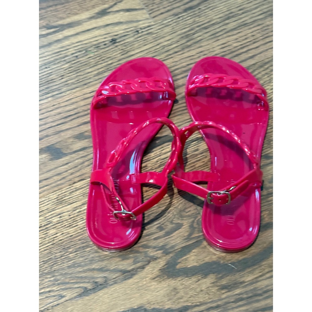 Olivia Miller Women's Pink Jelly Chain Strap Flat‎ Sandals Size UK 4 EUR 37